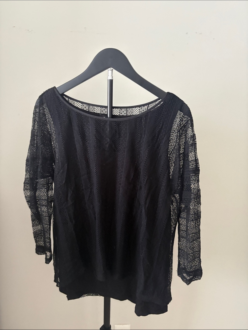 White House Black Market Black Lace Sleeve Blouse with Camisole